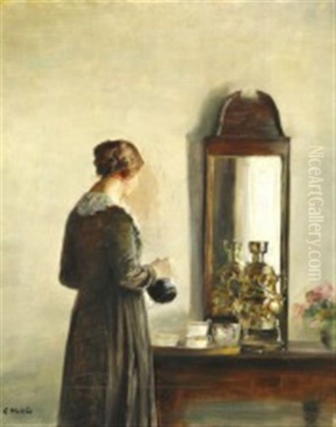 Interior With The Artist's Wife Pouring Coffee by Carl Vilhelm Holsoe