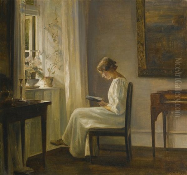 Interior With A Woman Reading by Carl Vilhelm Holsoe