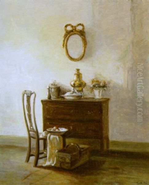 Interior Opstilling Med Spejl, Kommode Og Stol Med Frugtfad by Carl Vilhelm Holsoe