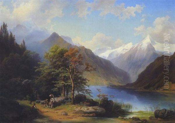 Der Zellersee Mit Blick Auf Das Kitzsteinhorn, Im Vordergrund Figurliche Staffage by Josef Holzer