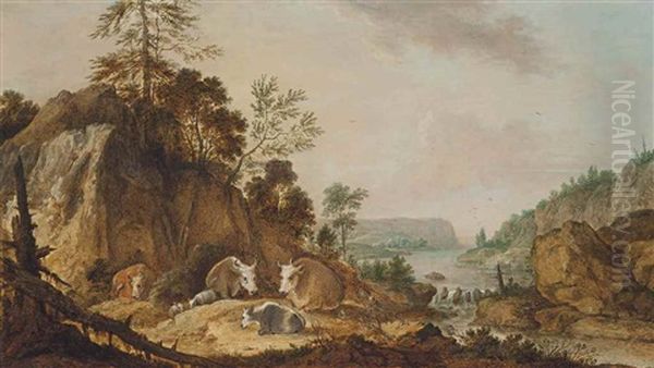 Cattle Resting In A Landscape by Gillis Claesz De Hondecoeter