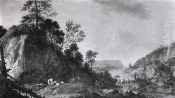 Paesaggio Fluviale Con Pastori E Animali by Gillis Claesz De Hondecoeter