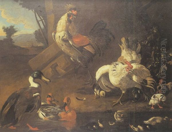 Poules Et Canards Dans Une Ferme by Melchior de Hondecoeter