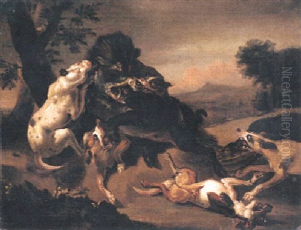 Jaktscen Med Hundar Och Vildsvin by Abraham Danielsz Hondius