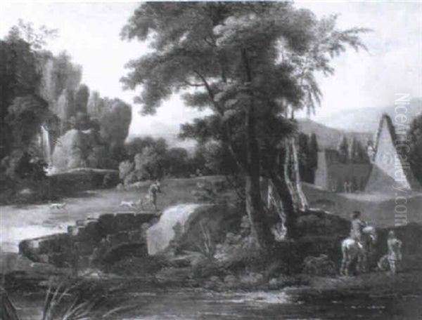 A Wooded Landscape With A Huntsman Before A Ruin by Abraham Danielsz Hondius