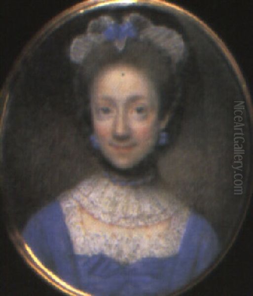 Portrait Of A Lady In Lace-bordered Blue Dress by Nathaniel Hone the Elder