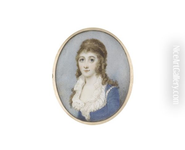 Jane Grace Evans-freke (d.1827), Wearing Blue Dress Finished With Pearls, Frilled White Chemise, Her Hair Softly Curling And Falling Over Her Shoulders by Horace Hone