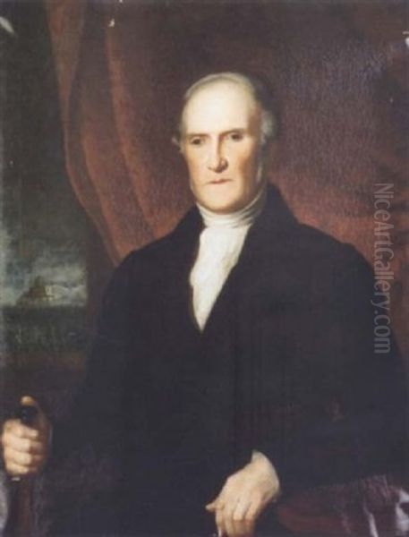 Portrait Of Alexander Mitchell With Dundalk Bay And Harbour Lighthouse In Distance by Richard Hooke