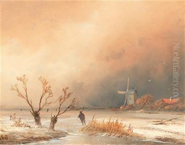 Winter And Summer Landscapes (pair) by Johannes Franciscus Hoppenbrouwers