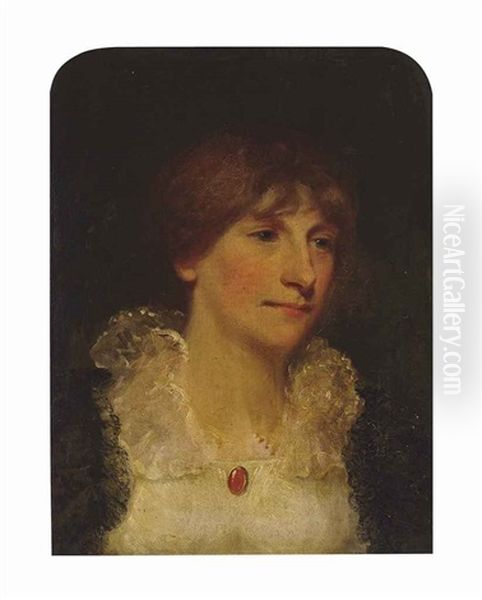 Portrait Of A Lady, Bust-length, In A White Chemise With A Black Coat by Sir John Hoppner