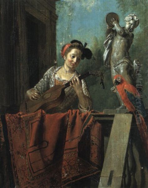 La Guitariste Et Le Perroquet by Jan Josef Horemans the Elder