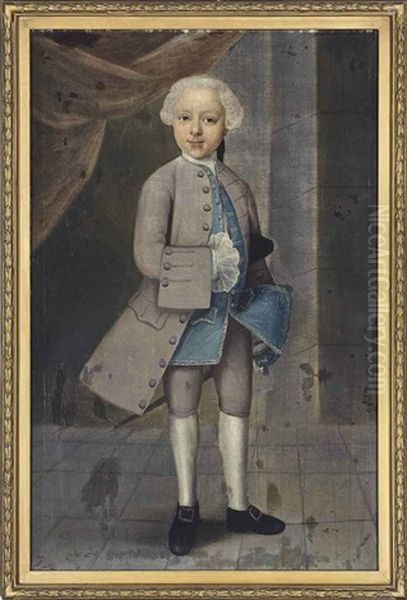 Portrait Of A Young Boy, Full-length, In A Dove Grey Coat And Blue Waistcoat, Standing In An Interior by Pieter Jacob Horemans