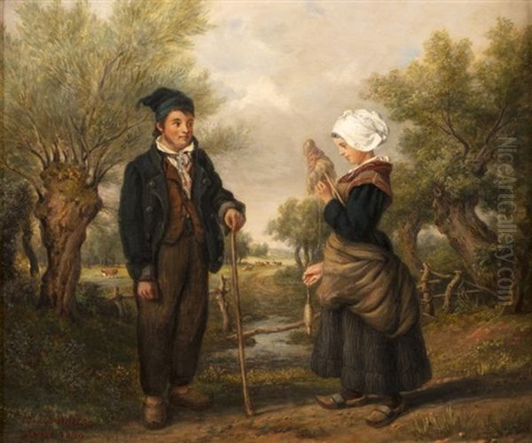 La Petite Fileuse Et Son Compagnon by Edouard Jean Marie Hostein