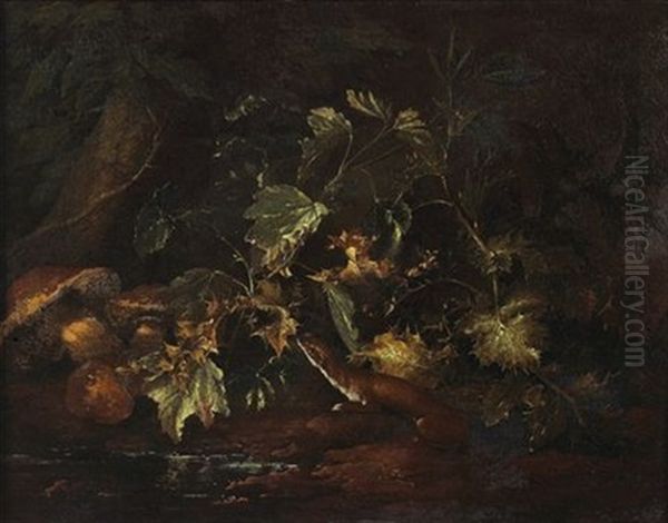 Nature Morte De Sous-bois Avec Une Belette by Niccolino Van Houbraken