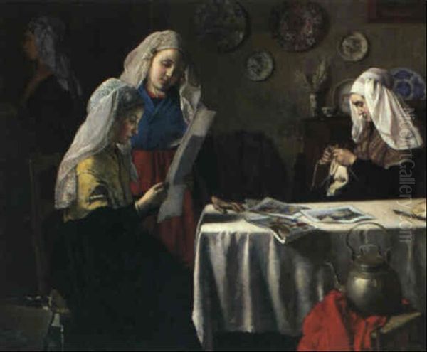 Hollandische Frauen In Wohninterieur by Hubertus van Hove