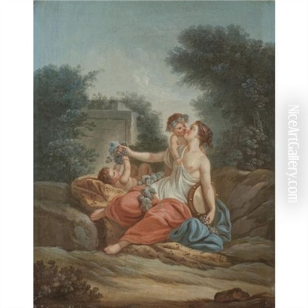 A Bacchante Playing With Two Putti by Jean Baptiste Huet