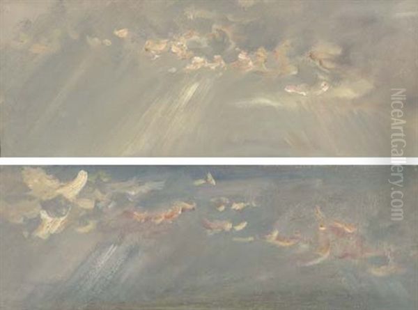 Light Breaking Through Clouds (+ Another, Similar; 2 Studies) by Paul Huet