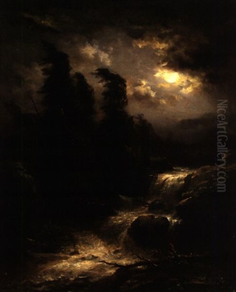 Wildbach Bei Vollmond by Claude Sebastien Hugard De La Tour