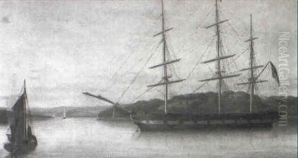 English Merchantman Anchored In Home Waters by William John Huggins