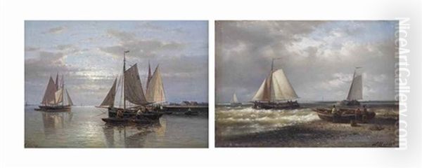 Fishing Boats On A Calm; And Ships Near The Coast (pair) by Abraham Hulk the Elder