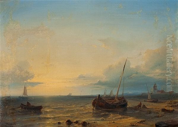 Segelboote An Der Kuste Im Abendlicht by Abraham Hulk the Elder