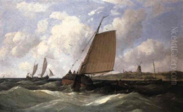 Fishing Boats Off A Dutch Coastline by Abraham Hulk the Elder