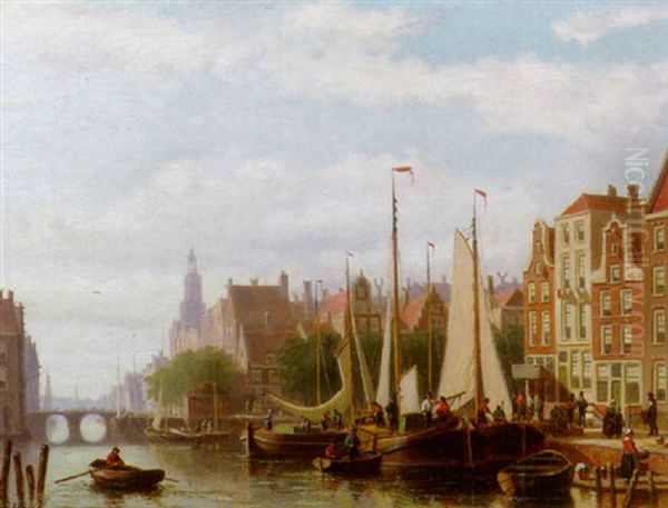 A Busy Day On The Canal by Johannes Frederik Hulk the Elder