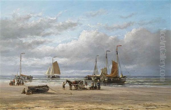 Fishing Boats On The Beach At Scheveningen by Hendrik Hulk