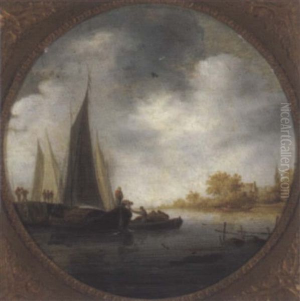 Flusslandschaft Mit Ankernden Booten by Frans de Hulst