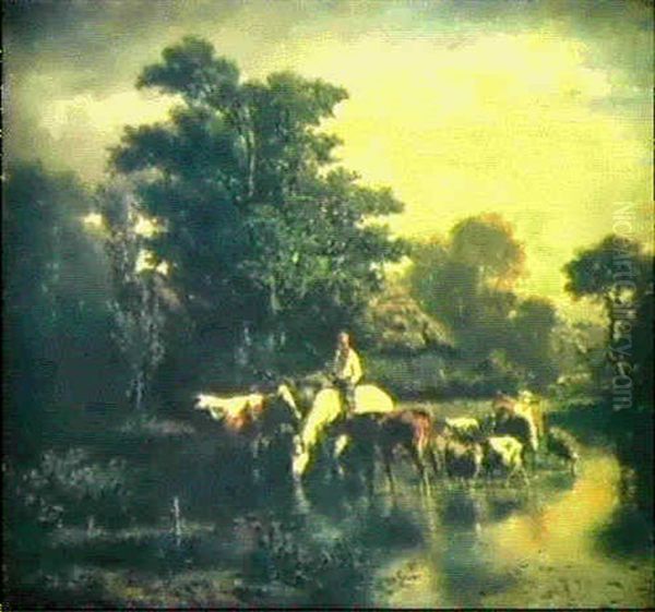 Sommerliche Flusslandschaft by Charles (Jean-Ch. Ferdinand) Humbert