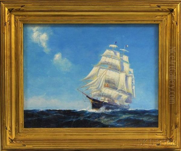 Square-rigged Ship Under Sail by Frederick Leo Hunter