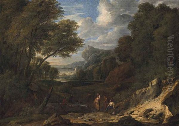 A Classical Landscape With Washerwomen by Cornelis Huysmans