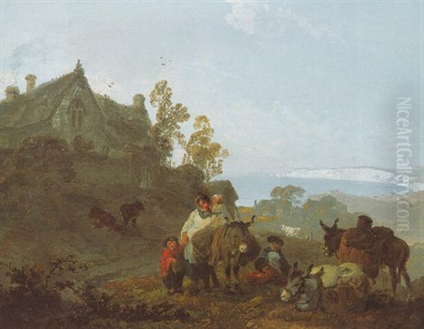 Peasants Resting Before Chale Manor House, Isle Of Wight by Julius Caesar Ibbetson