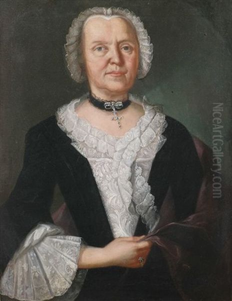 Portrait Der Maria Margarete Weissensee Geb. Glaser, In Dunklem Kleid Mit Reichem Spitzeneinsatz Und Spitzenmanschetten by Johann Jakob Ihle