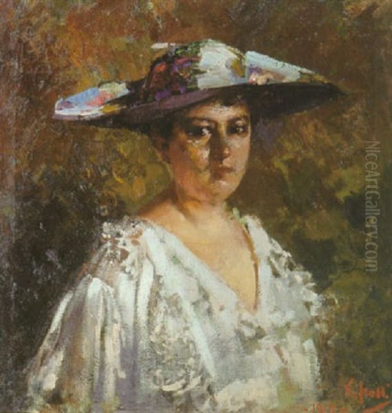 Femme Au Chapeau Oil Painting - Vincenzo Irolli