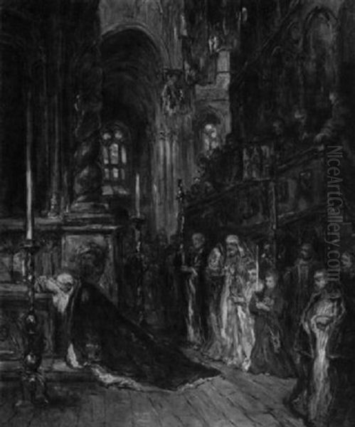 Feierliche Kardinals-messe In Einer Franzosichen Kathedrale by Louis-Gabriel-Eugene Isabey