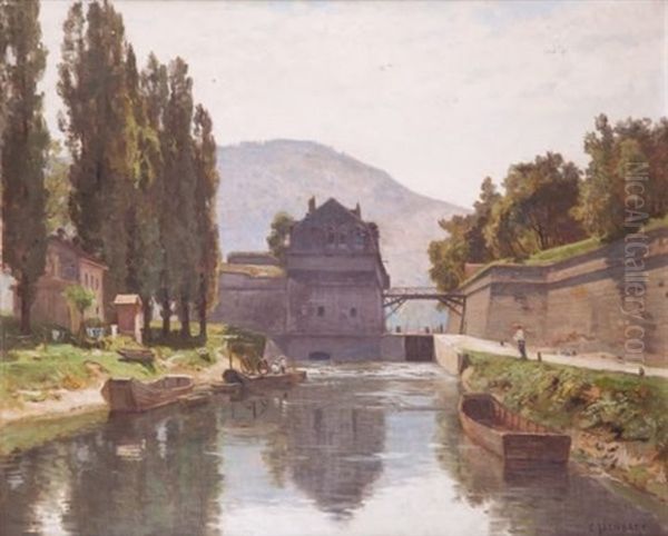 Canal Avec Pecheurs by Marie-Victor-Emile Isenbart