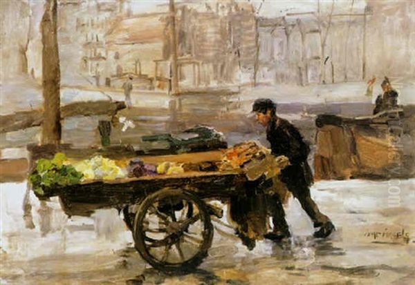 A Vegetable Seller On The Prinsengracht Near The Noordermarkt, Amsterdam by Isaac Israels