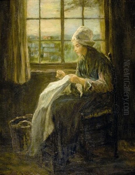 Woman Sewing by Jozef Israels