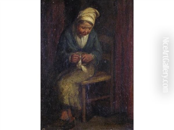 Untitled - Old Woman Knitting by Jozef Israels