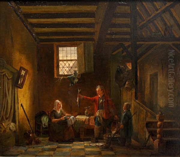 Interior Scene, With Fisherman Presenting His Catch by Jacob Jacobs