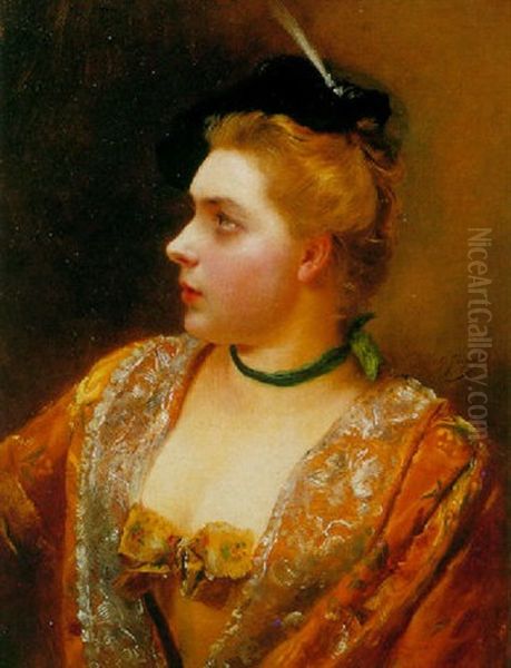 A Profile Portrait Of A Lady With A Green Scarf by Gustave Jean Jacquet