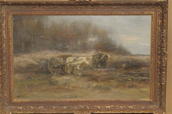 Figures Logging With Horses And Carts by Willem George Frederik Jansen