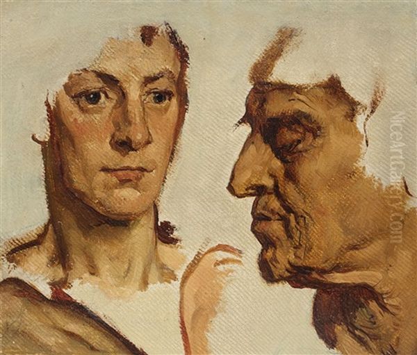 Study Of Two Heads by Peter Johann Theodor Janssen