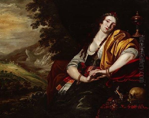 Maria Magdalena Als Kurtisane In Weiter Bergiger Landschaft by Abraham Janssens