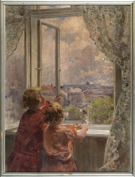 Spring. Kids In The Window by Zdzislaw Jasinski