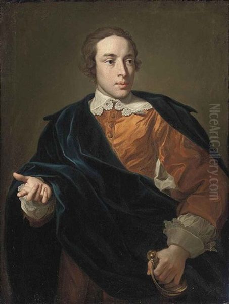 Portrait Of John Brudenell-montagu, Later Marquess Of Monthermer (1735-1770) In A Red Coat And Blue Mantle by Thomas Jenkins