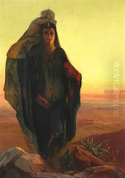 An Egyptian Woman With A Child In The Desert by Elisabeth Anna Maria Jerichau-Baumann