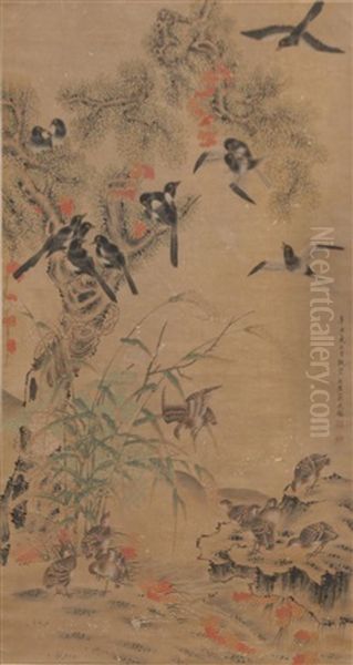 Landscape Scene With Birds by  Jiang Tingxi