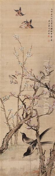 Bird And Flowers by  Jiang Tingxi